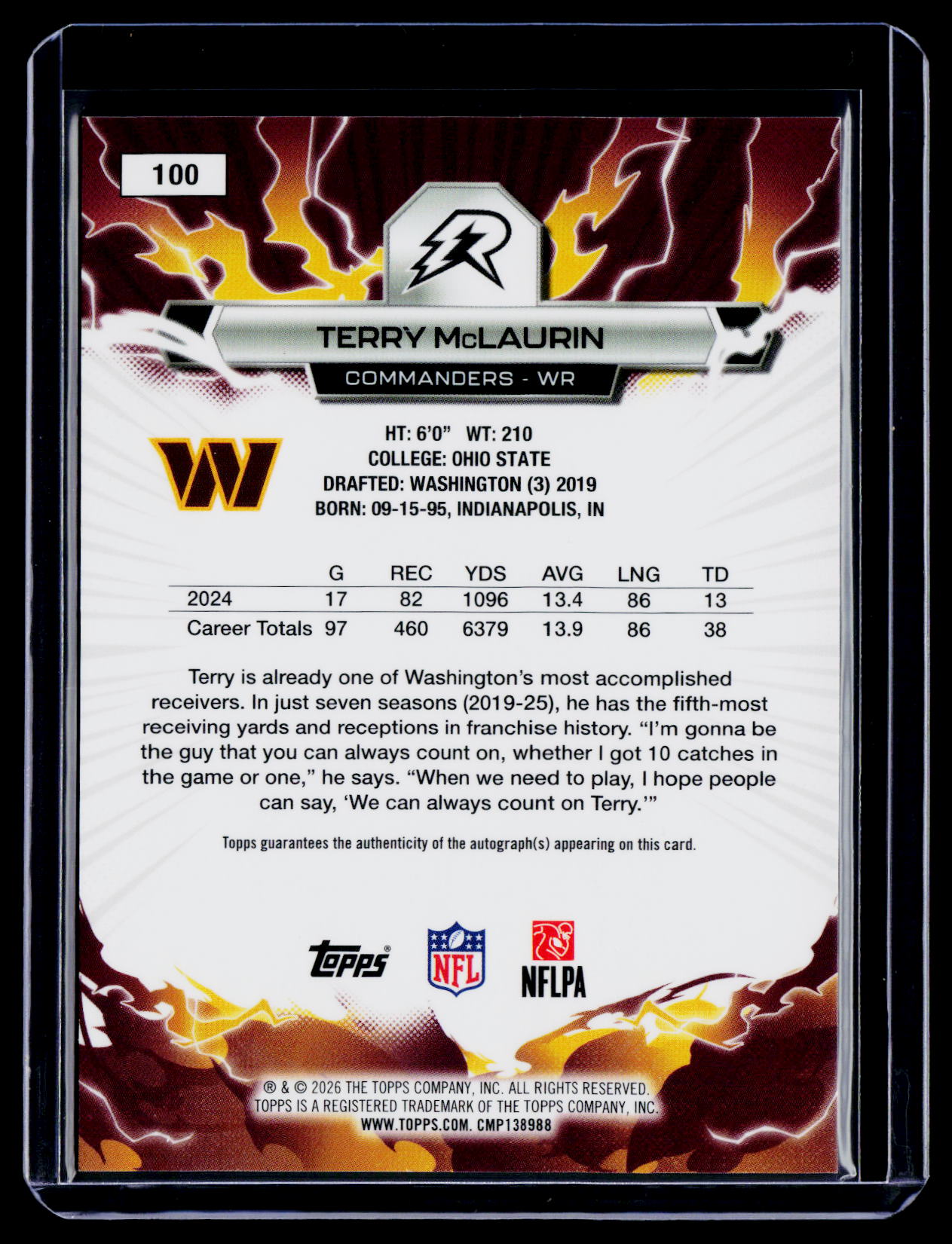 2025 Topps Resurgence Terry McLaurin Orange Surge Auto 23/25