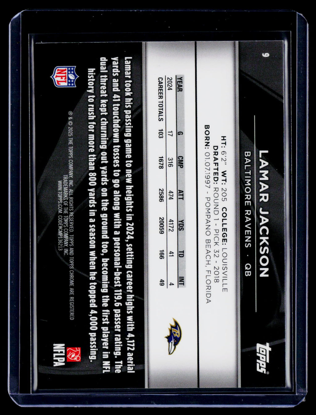 2025 Topps Chrome Black Lamar Jackson Gold Mini Diamond 43/50