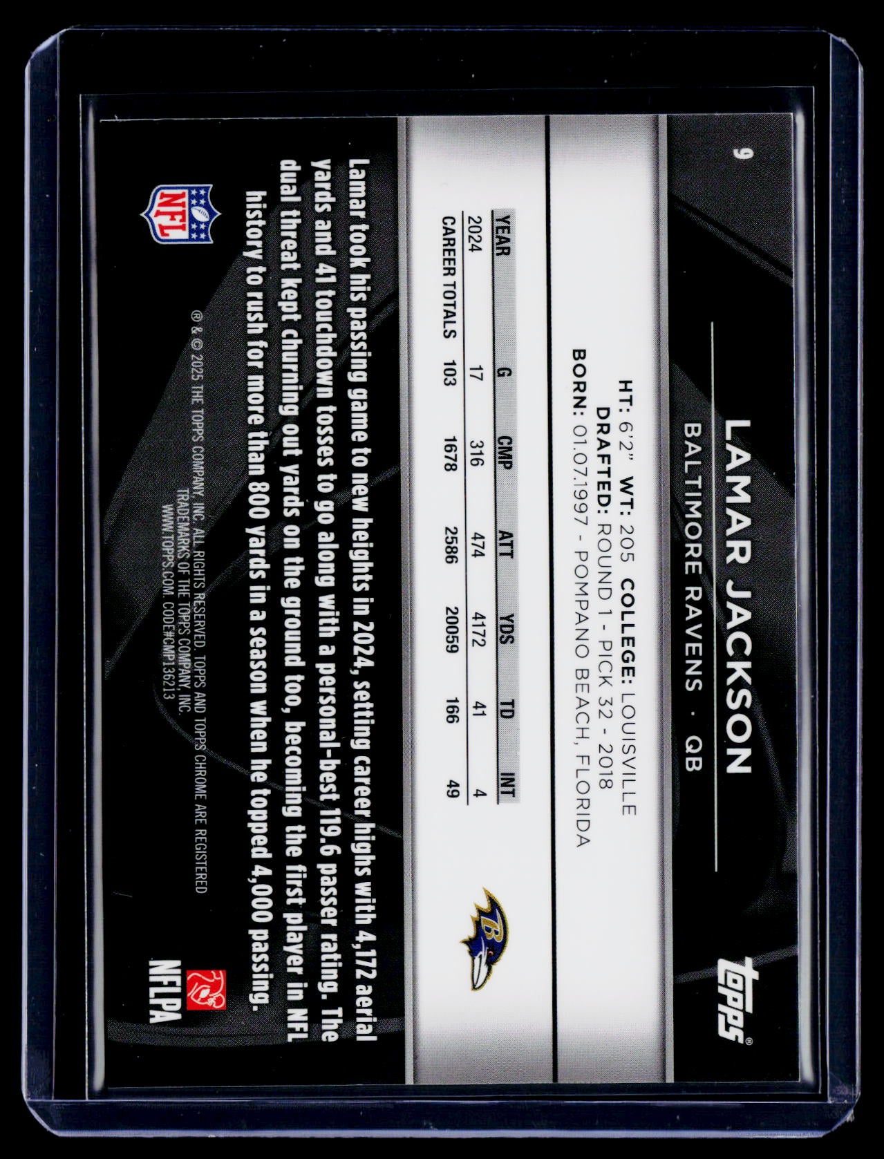 2025 Topps Chrome Black Lamar Jackson Gold Mini Diamond 43/50