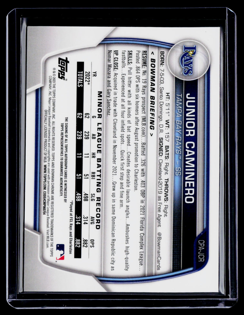 2023 Bowman Junior Caminero Bowman First Auto RC