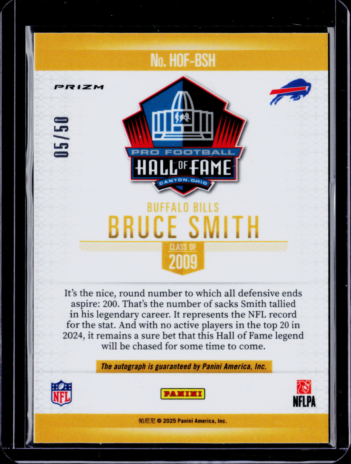 2025 Panini Bruce Smith Hall of Fame Auto
