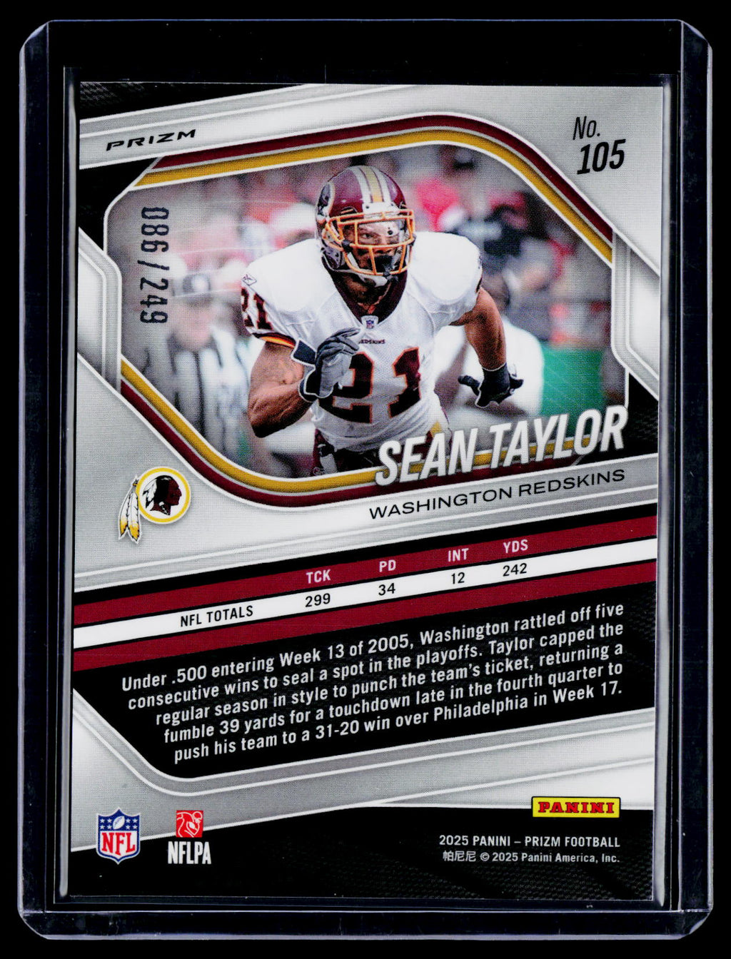 2025 Prizm Sean Taylor Orange Prizm 86/249