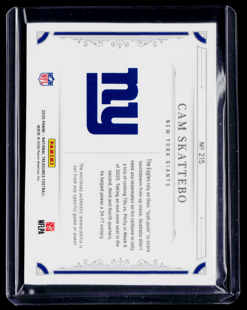 2025 National Treasures Cam Skattebo Rookie Patch 18/99 RC