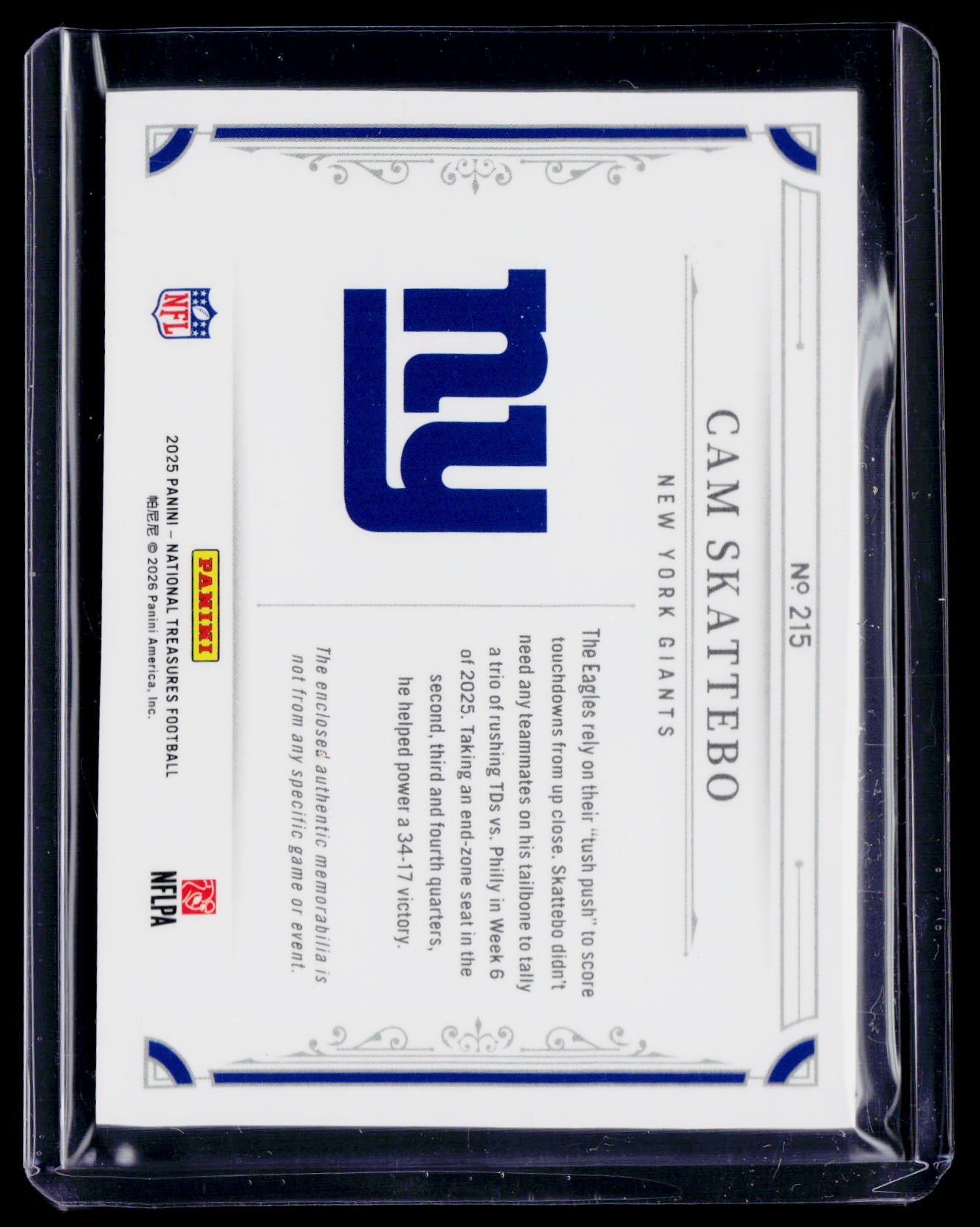 2025 National Treasures Cam Skattebo Rookie Patch 18/99 RC