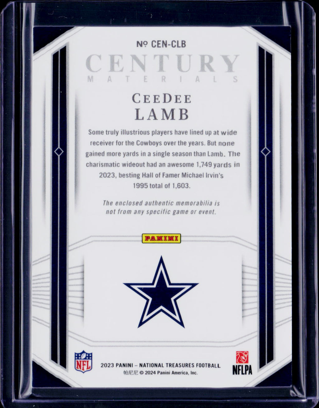 2023 National Treasures CeeDee Lamb Century Materials Patch /25