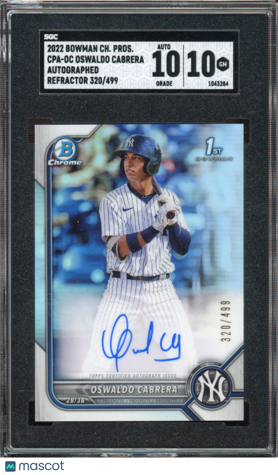2022 Bowman Chrome Oswaldo Cabrera Refractor Auto 320/499 SGC 10 Auto 10