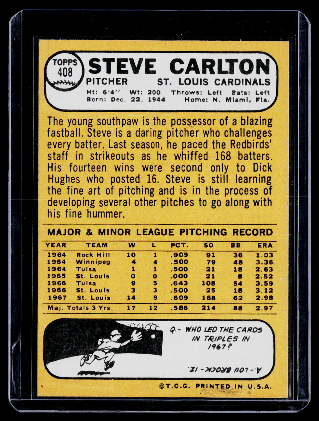 1968 Topps Steve Carlton 408 Poor Condition