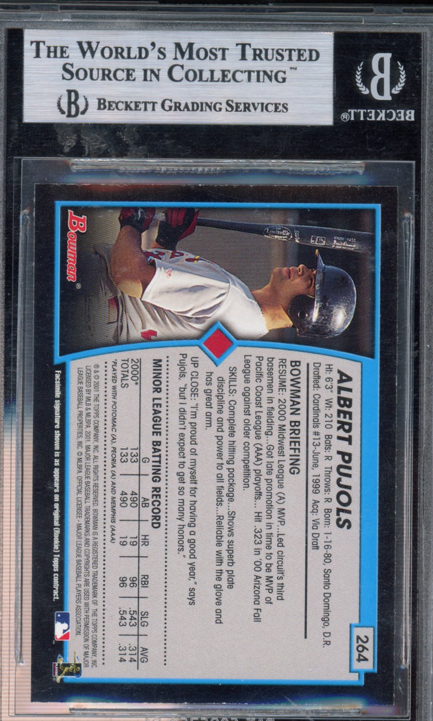 2001 Bowman Albert Pujols #264 BGS 9