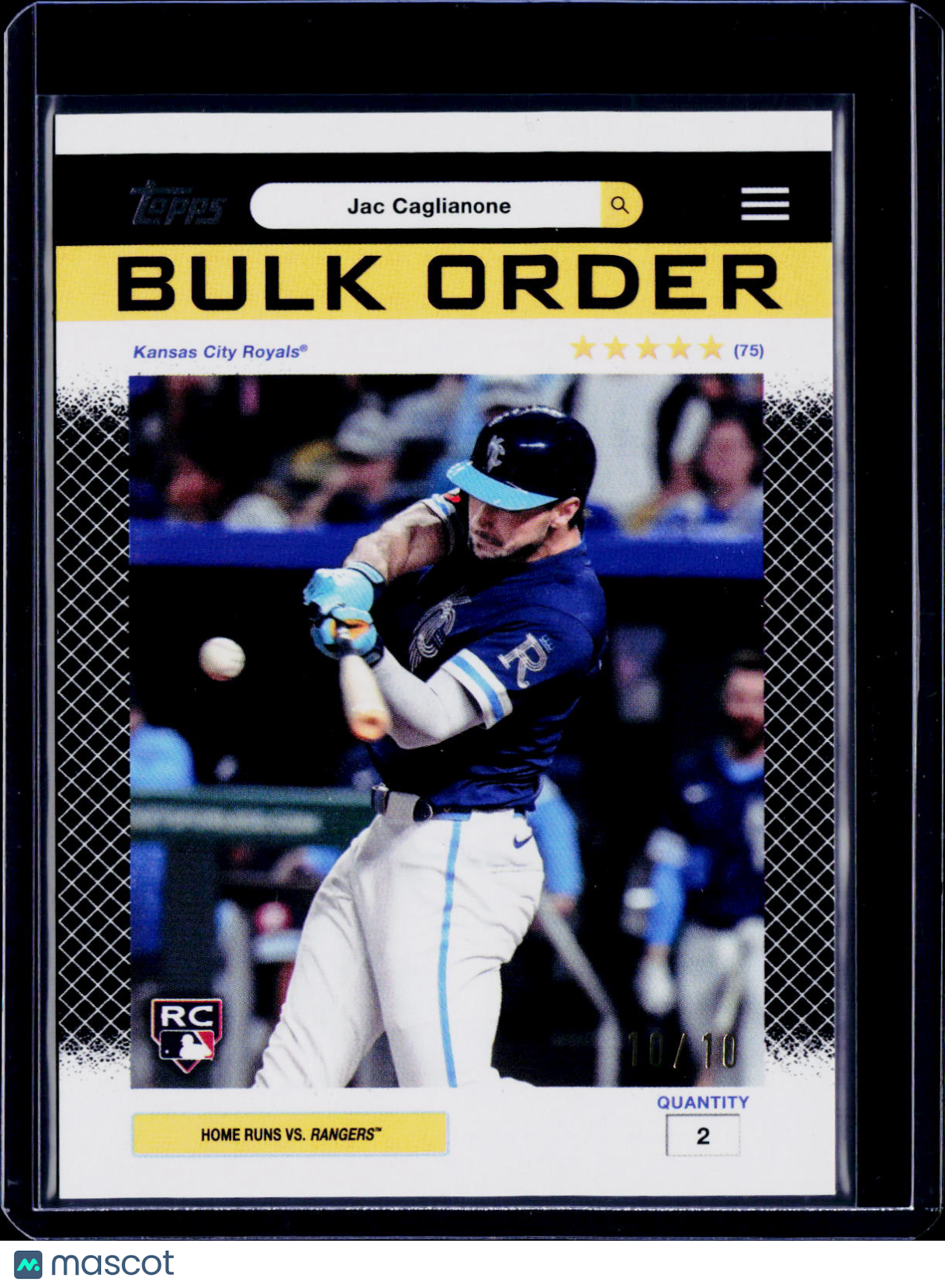 2026 Topps Flagship Jac Caglianone Bulk Order Black 10/10 RC