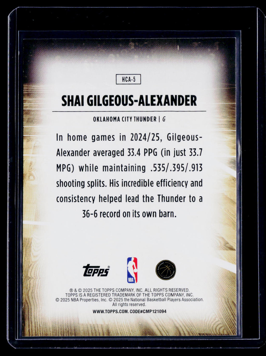 2025 Topps Shai Gilgeous-Alexander Home Court Advantage Case Hit