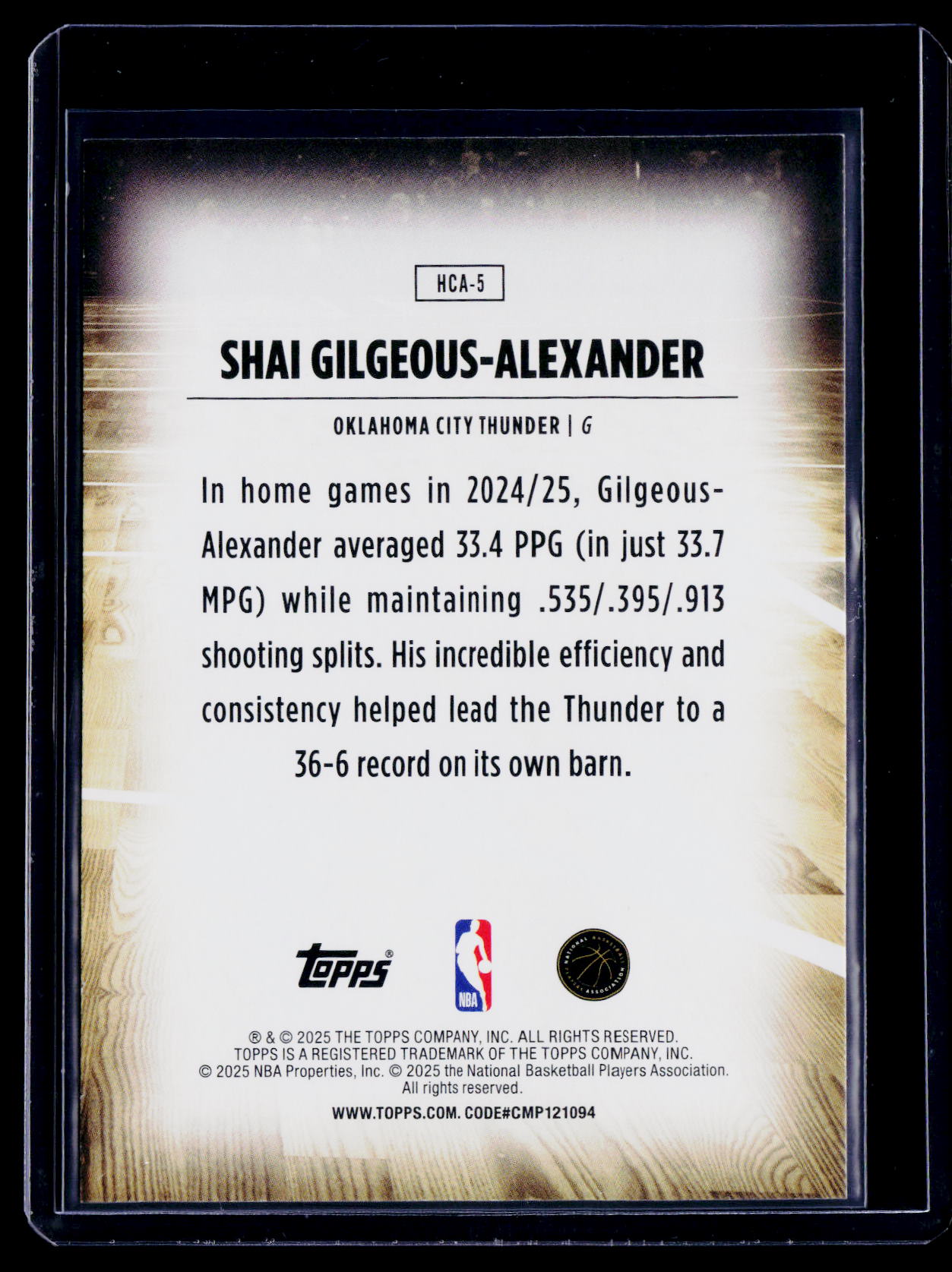 2025 Topps Shai Gilgeous-Alexander Home Court Advantage Case Hit