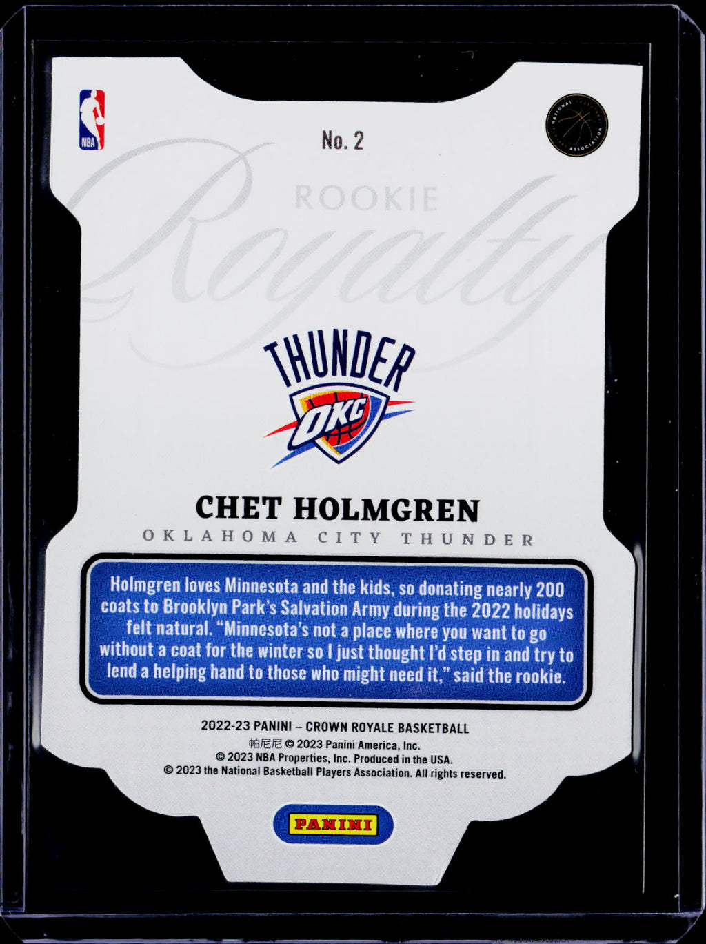 2022-23 Panini Crown Royale Chet Holmgren Rookie Royalty Asia Gold 6/8 RC