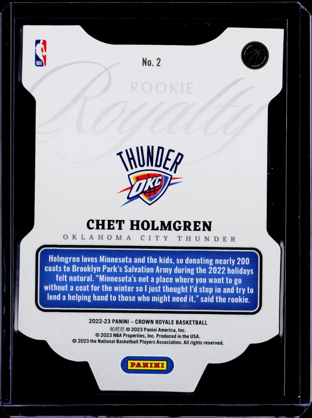 2022-23 Panini Crown Royale Chet Holmgren Rookie Royalty Asia Gold 6/8 RC
