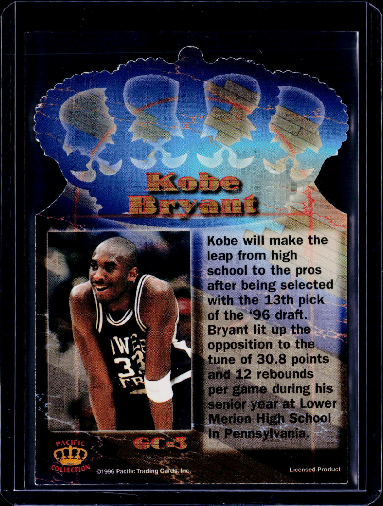 1996 Pacific Power Kobe Bryant Gold Crown Die Cut
