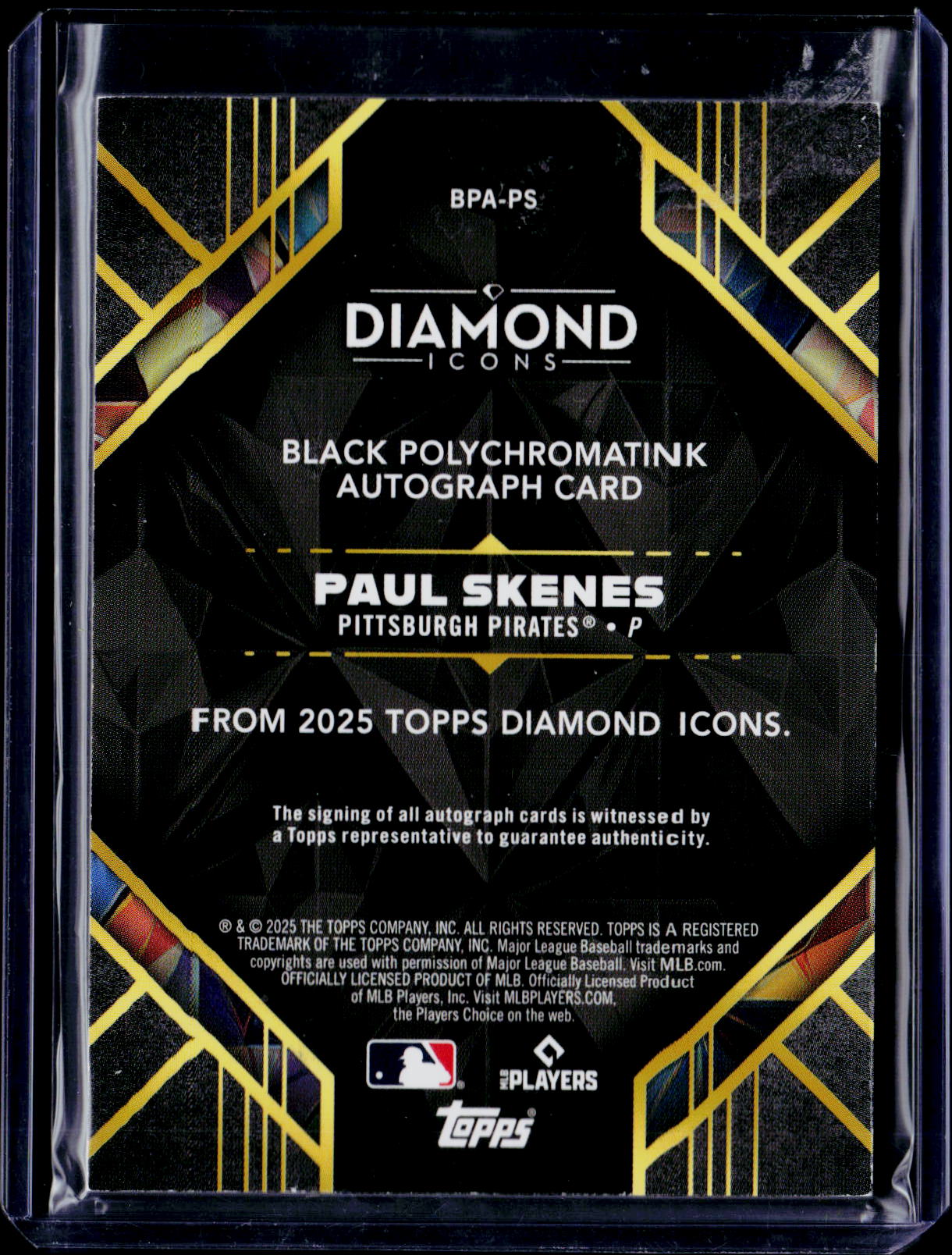 2025 Topps Diamond Icons Paul Skenes Black Polychromatink Auto /15