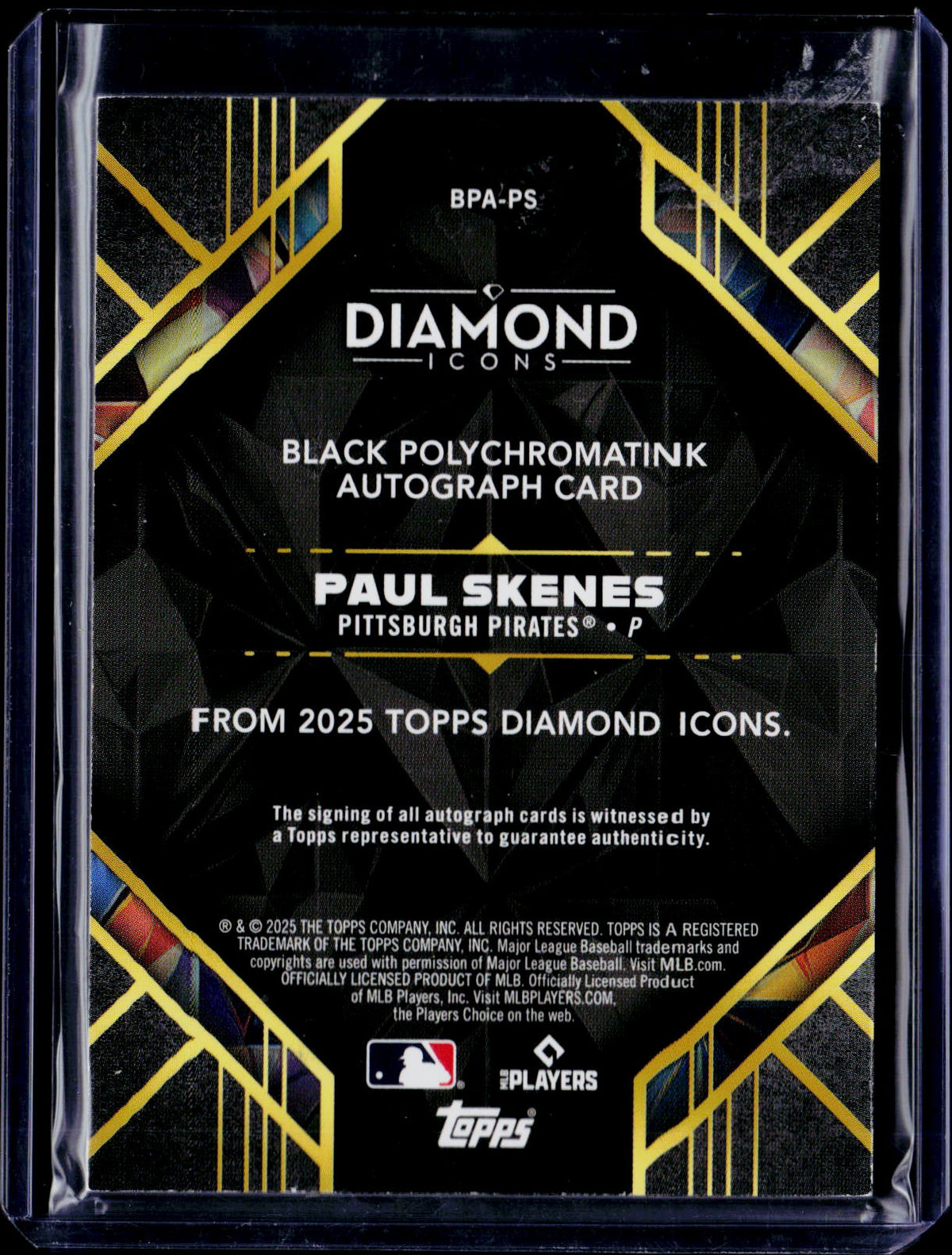 2025 Topps Diamond Icons Paul Skenes Black Polychromatink Auto /15