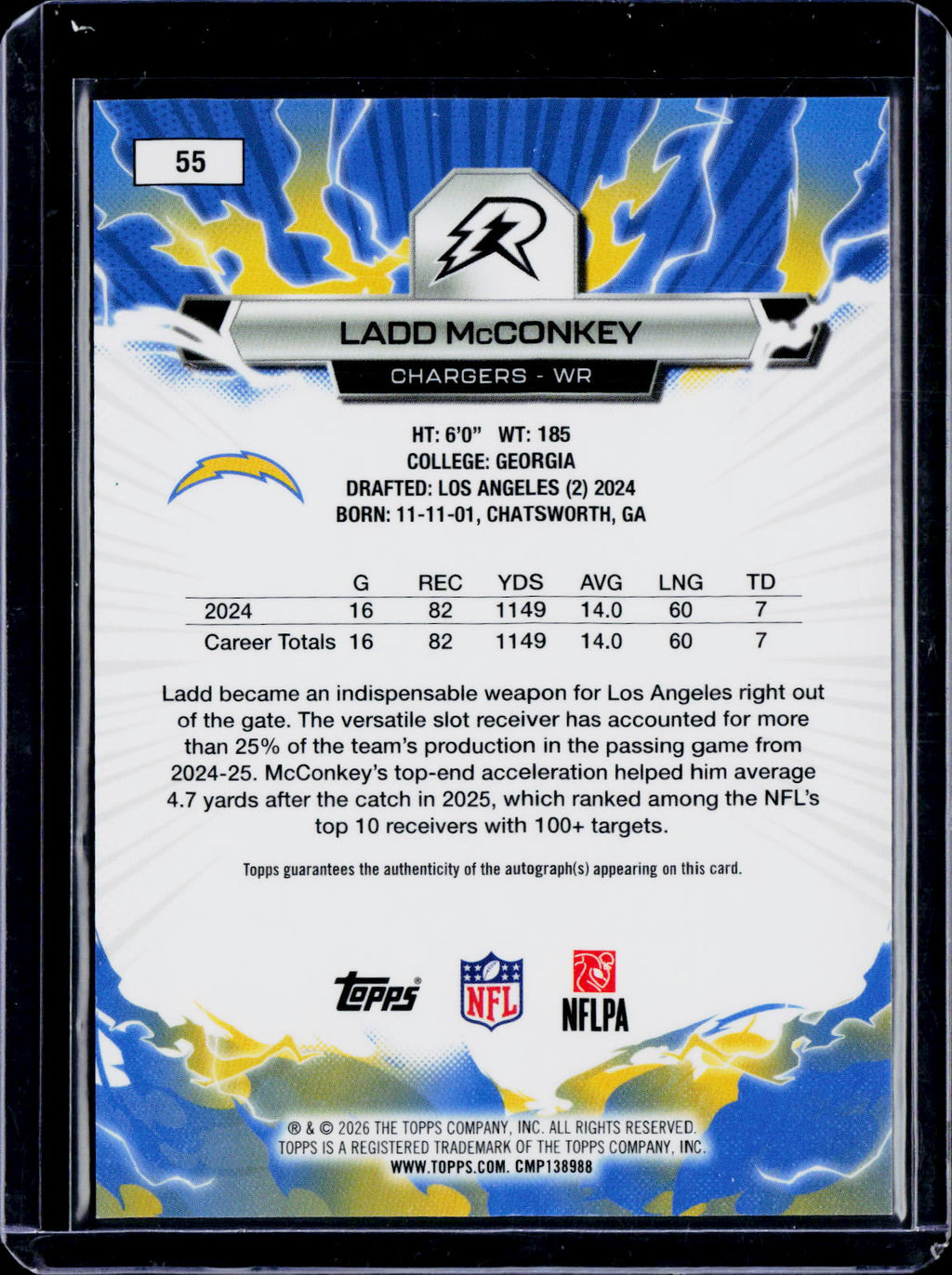 2025 Topps Resurgence Ladd McConkey Auto Pink Power Surge 8/10