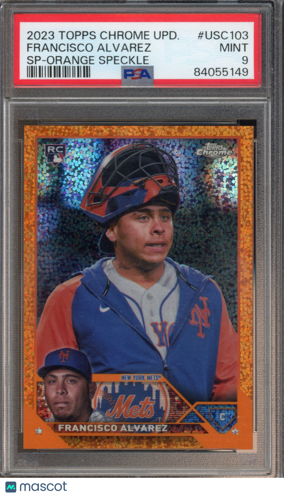 2023 Topps Chrome Update Francisco Alvarez Rookie Orange Speckle Image Variation 13/25 PSA 9