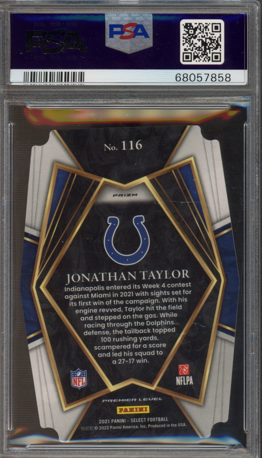 2021 Panini Select Jonathan Taylor #116 Die Cut Zebra Prizm PSA 9