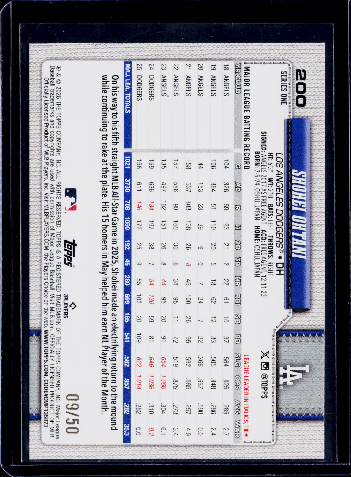 2026 Topps Series 1 Shohei Ohtani Flowers 09/50