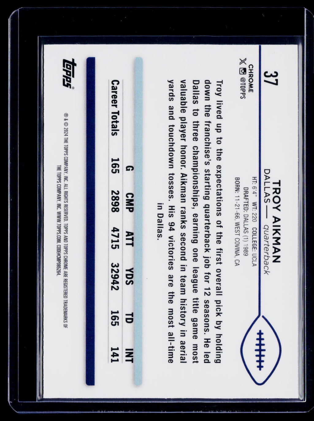 2024 Topps Chrome Troy Aikman Green Refractor 20/99