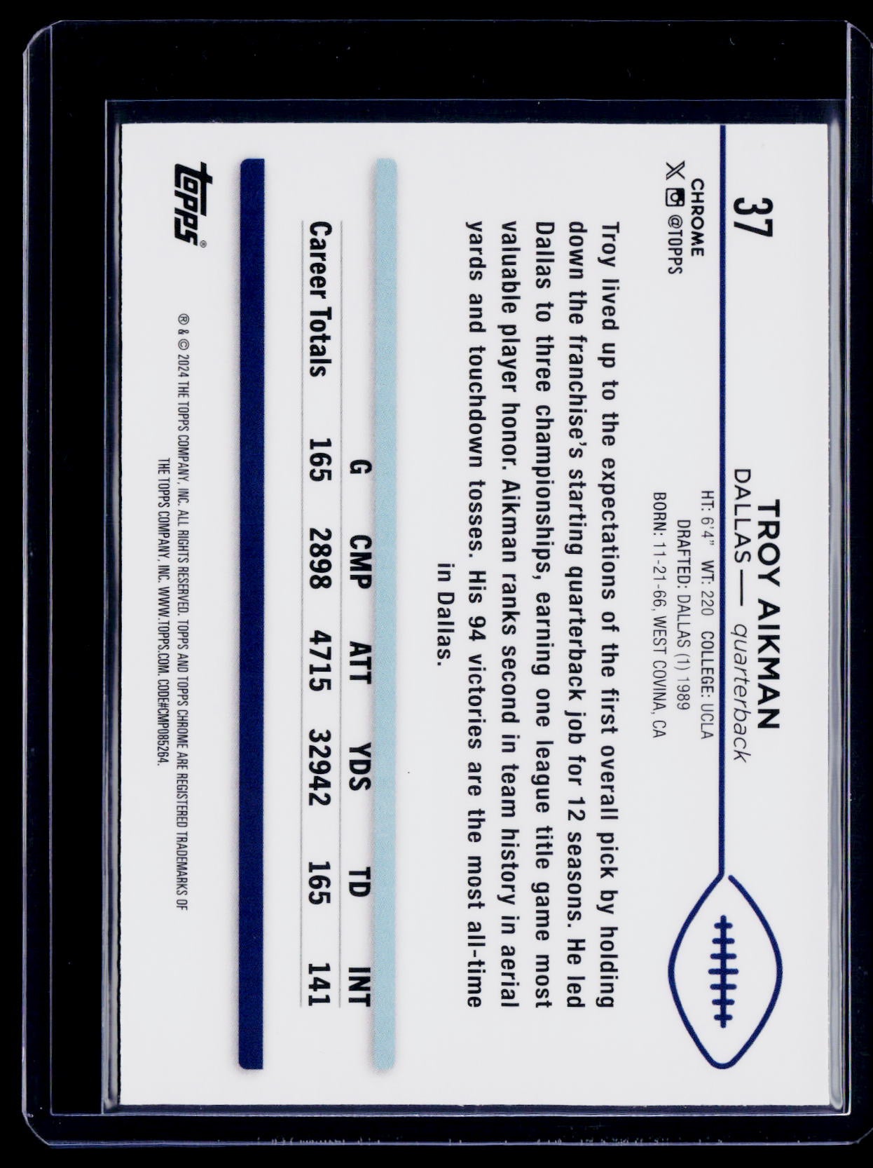 2024 Topps Chrome Troy Aikman Green Refractor 20/99