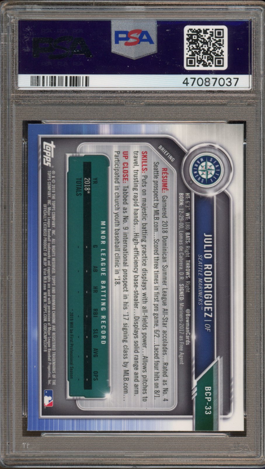 2019 Bowman Mega Box Julio Rodriguez Chrome PSA 10