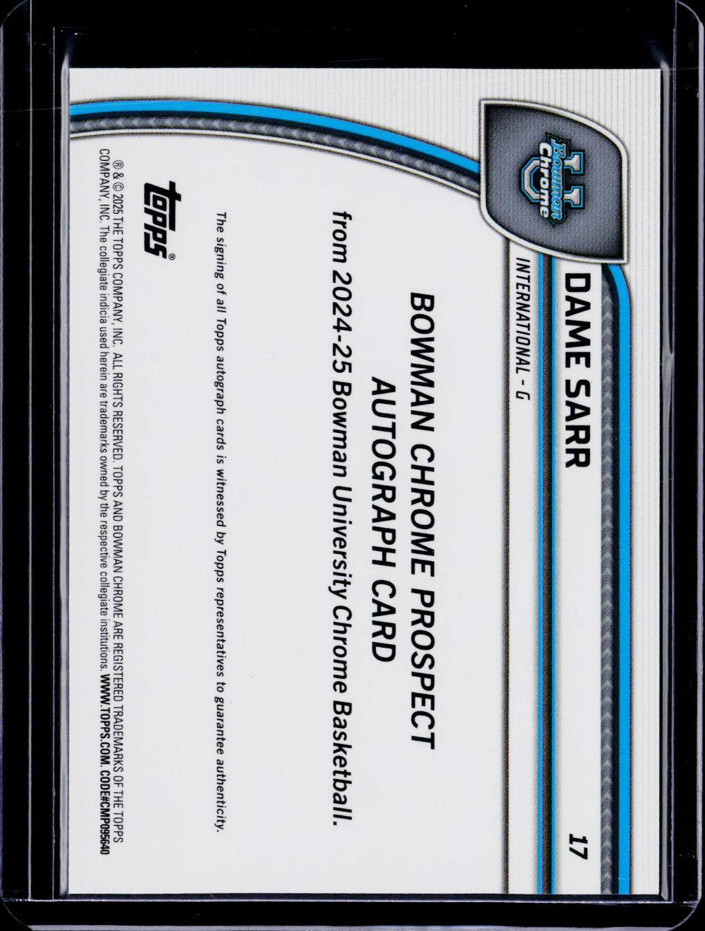 2024-25 Bowman U Chrome Dame Sarr 1st Reptile Auto 04/25
