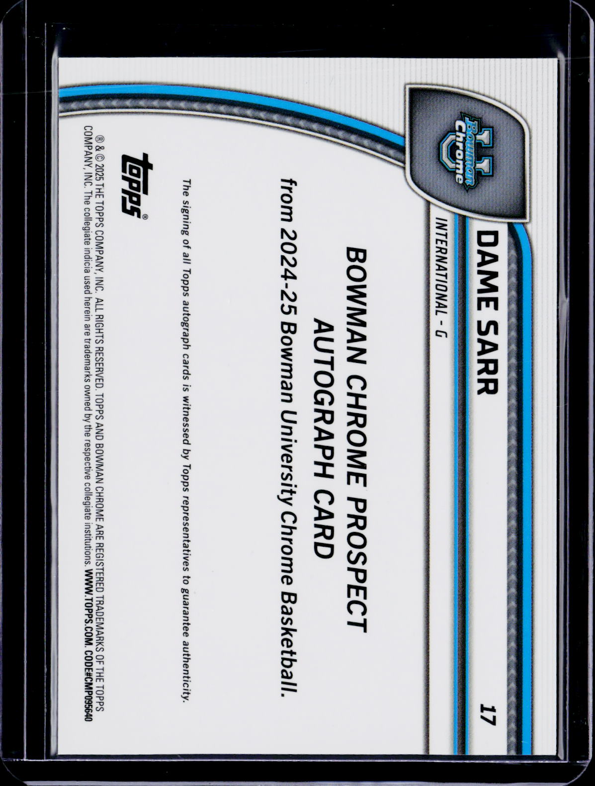 2024-25 Bowman U Chrome Dame Sarr 1st Reptile Auto 04/25