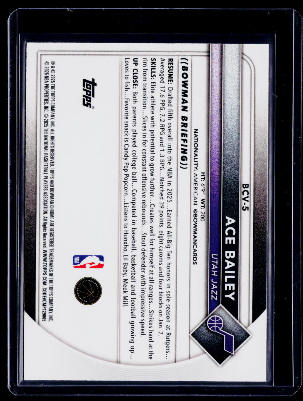 2025 Bowman Ace Bailey Rookie Yellow Refractor 21/75 RC