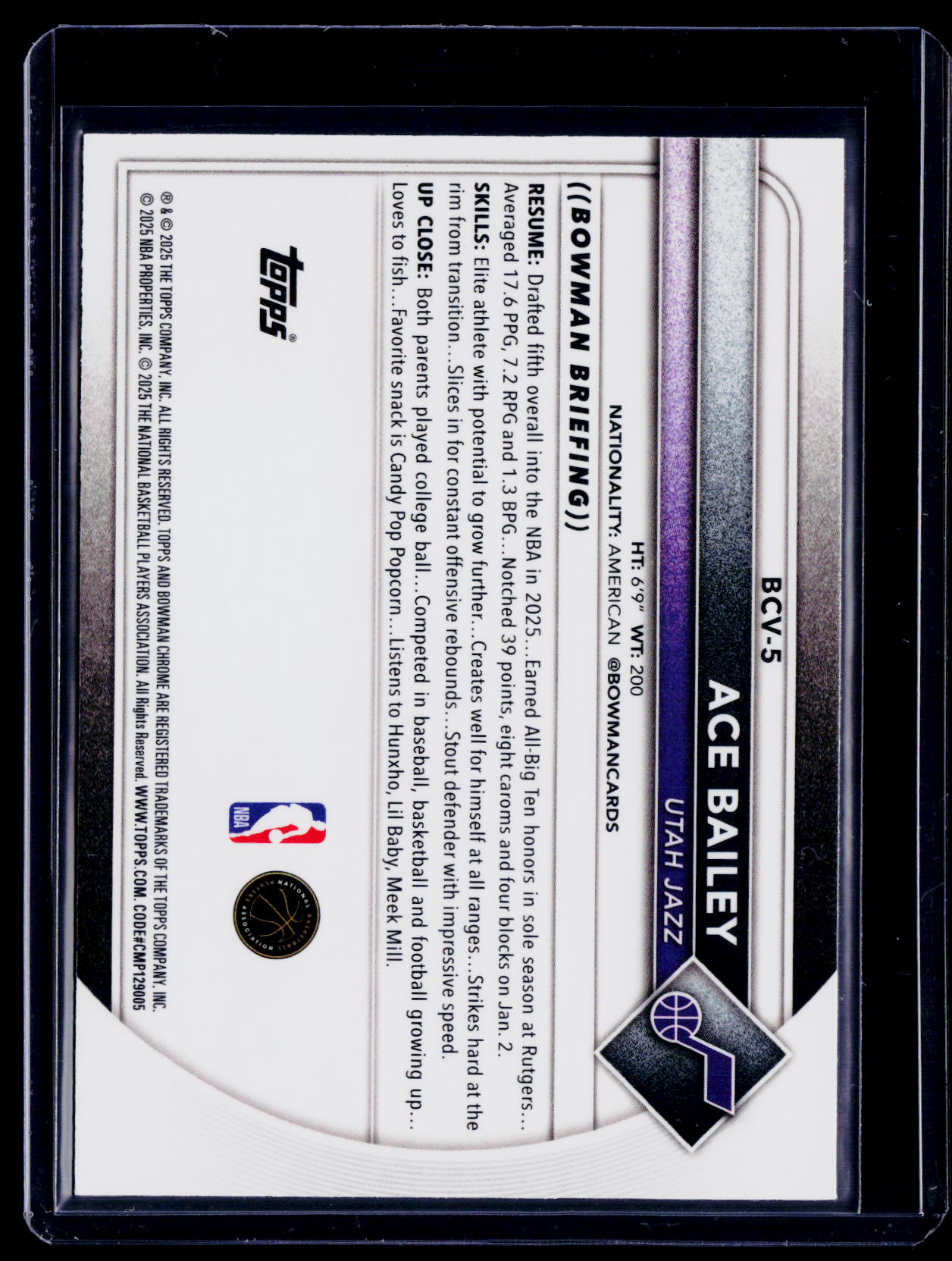 2025 Bowman Ace Bailey Rookie Yellow Refractor 21/75 RC