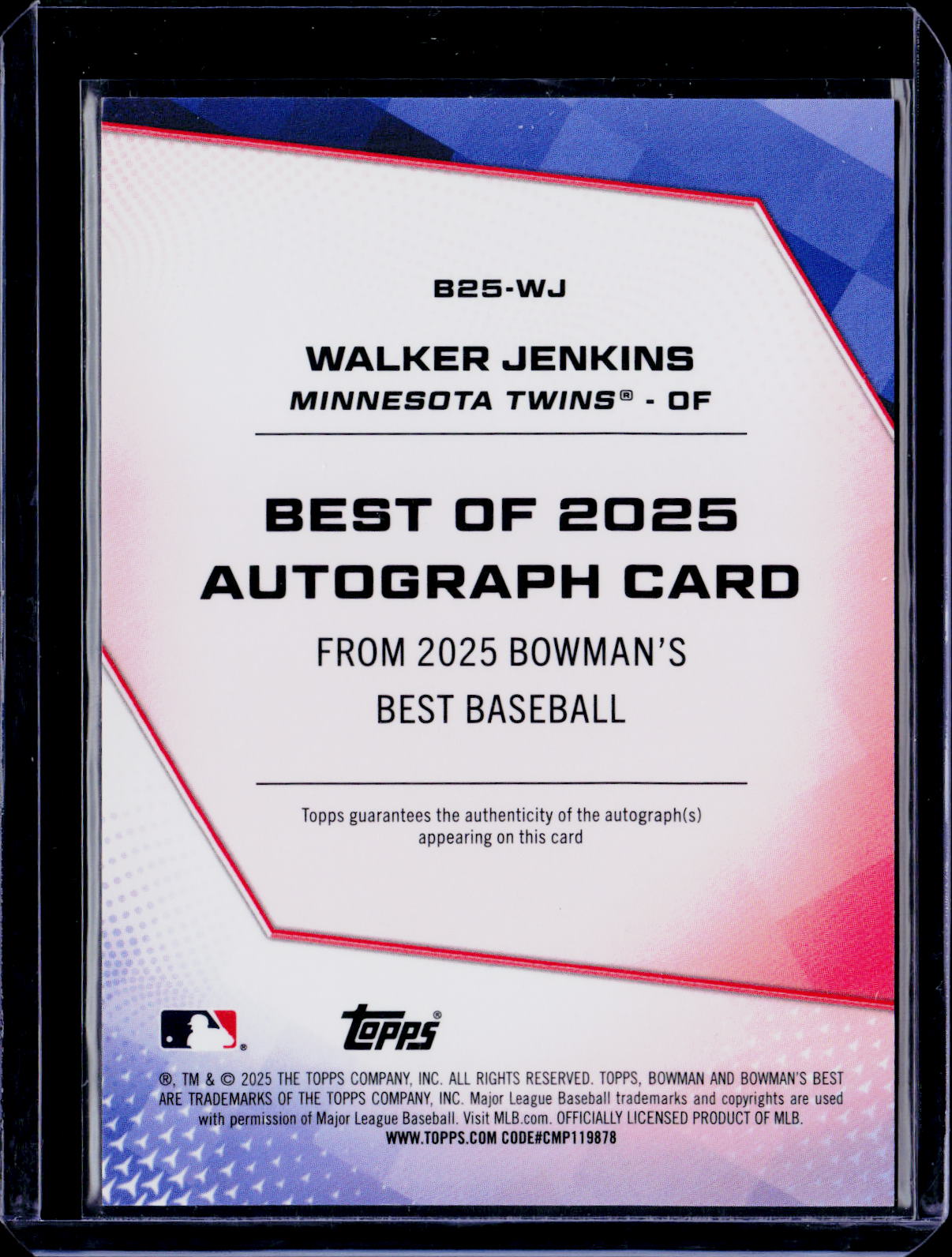 2025 Topps Bowmans Best Walker Jenkins Blue Refractor Prospect Auto 52/150