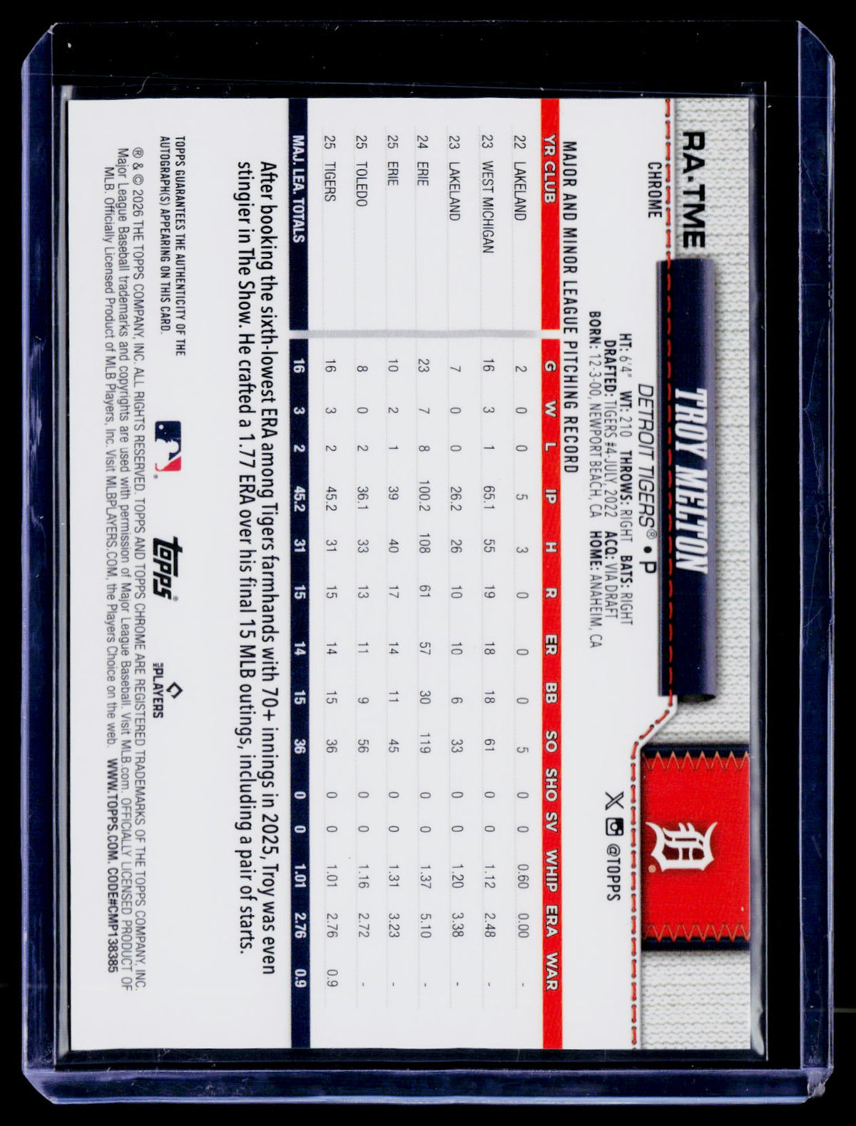 2026 Topps Chrome Troy Melton Rookie Auto RC
