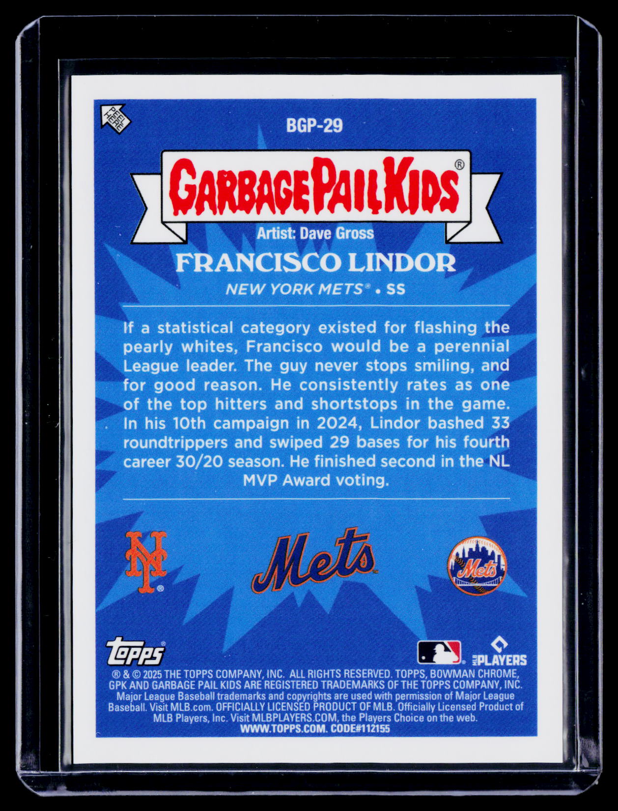 2025 Bowman Chrome Francisco Lindor Garbage Pail Kids SSP