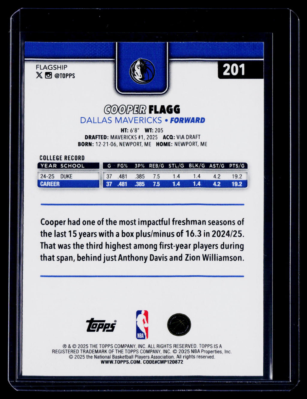2025 Topps Flagship Cooper Flagg Rookie Rainbow Foil RC