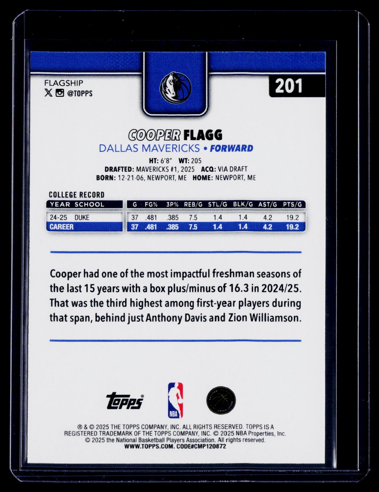 2025 Topps Flagship Cooper Flagg Rookie Rainbow Foil RC