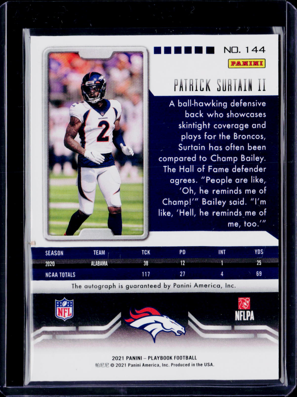 2021 Playbook Patrick Surtain II Blue Signatures /25