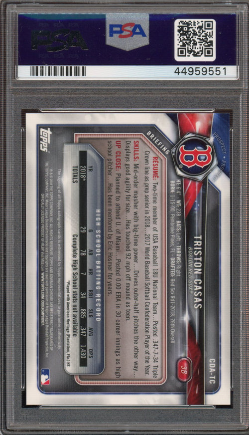 2018 Bowman Draft Triston Casas Auto PSA 10