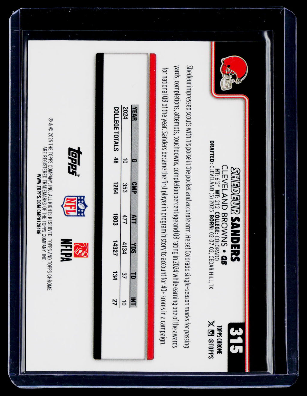 2025 Topps Chrome Shedeur Sanders Rookie Orange Geometric Image Variation RC