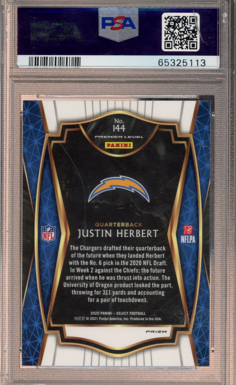2020 Panini Select Justin Herbert #144 Silver Prizm PSA 10