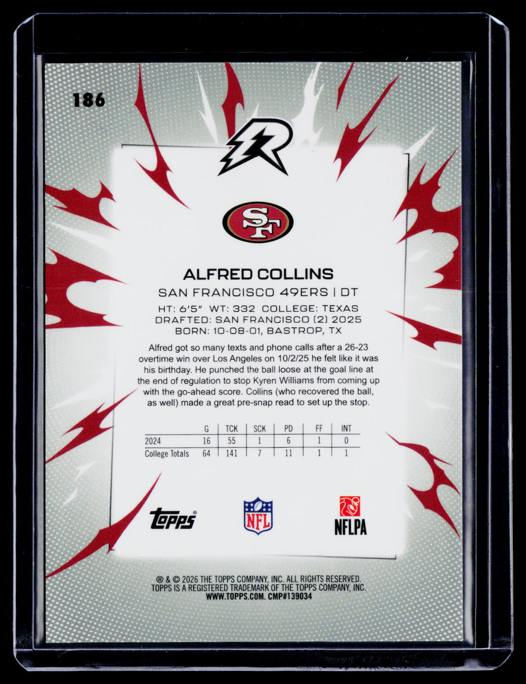2025 Topps Resurgence Alfred Collins Rookie Orange Power Static 11/25 RC