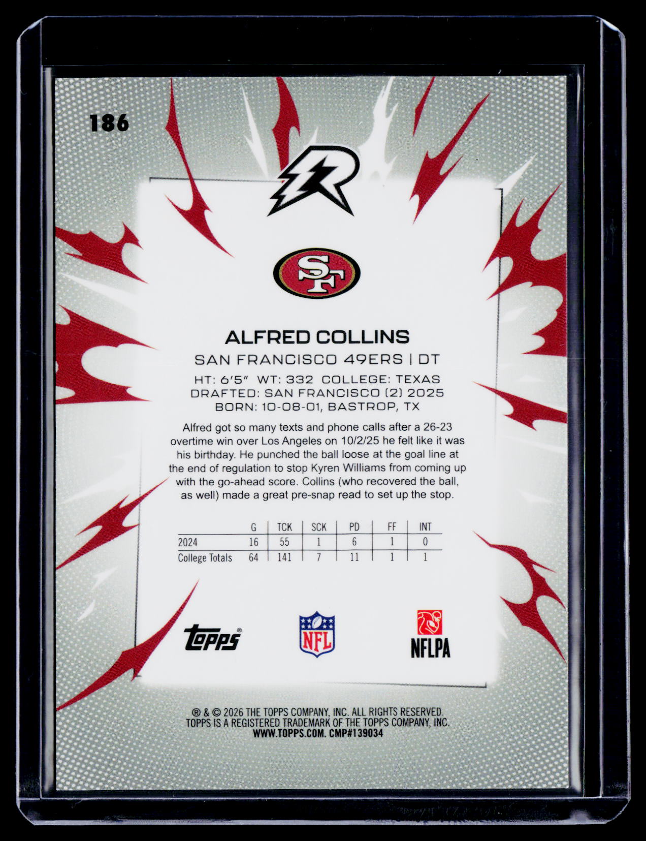 2025 Topps Resurgence Alfred Collins Rookie Orange Power Static 11/25 RC