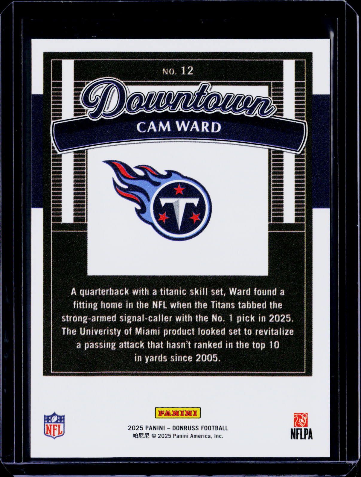2025 Donruss Cam Ward Downtown RC