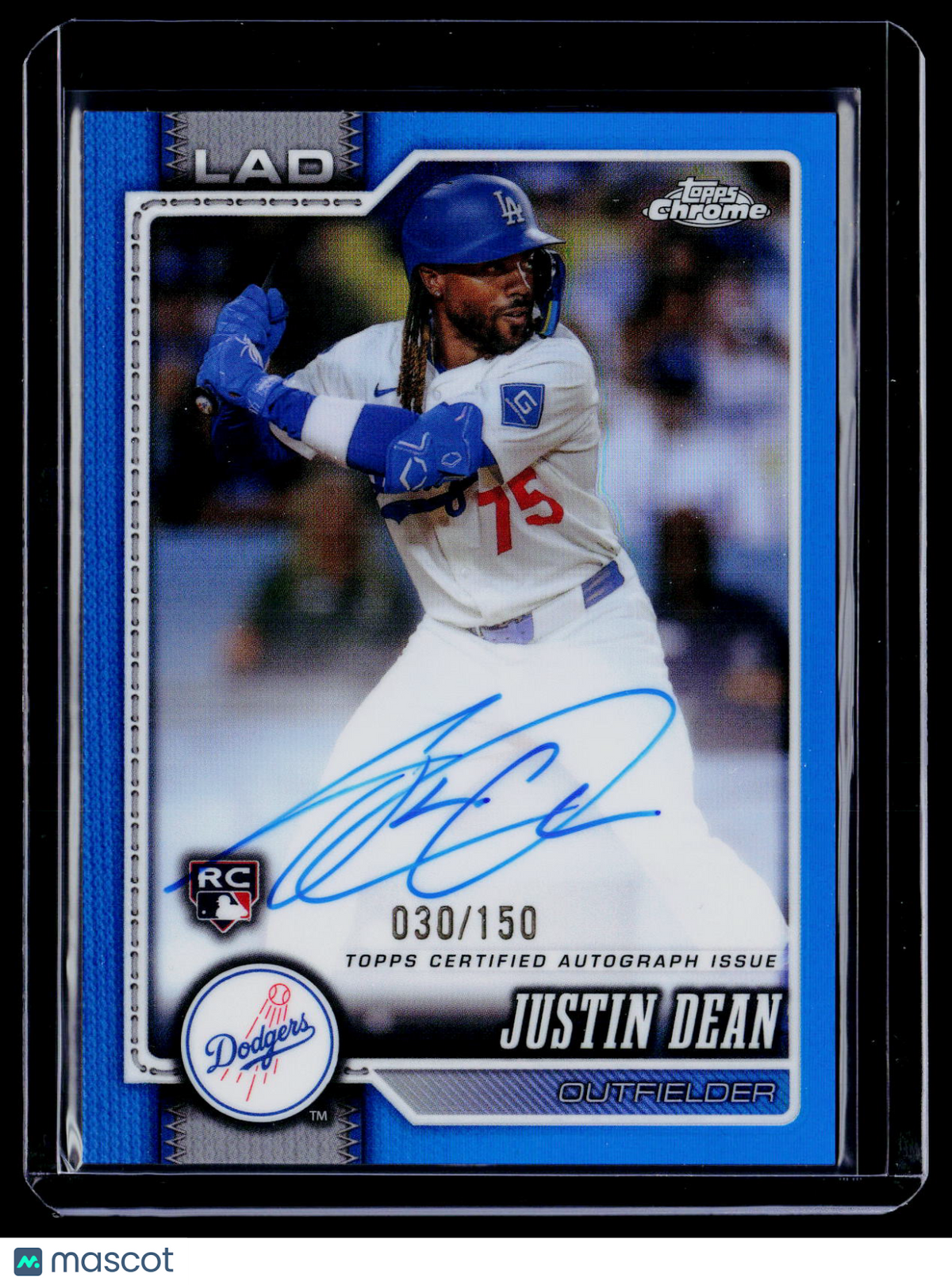 2026 Topps Chrome Justin Dean Rookie Blue Refractor Auto 30/150 RC