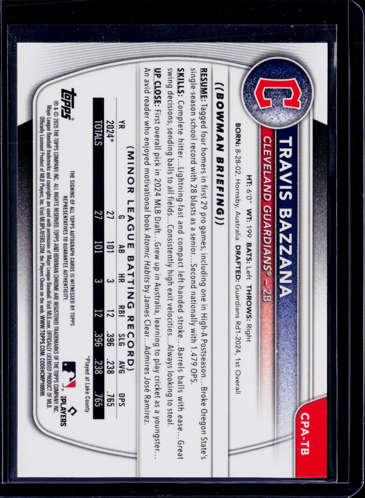 2025 Bowman Chrome Travis Bazzana Prospect Auto 150/150