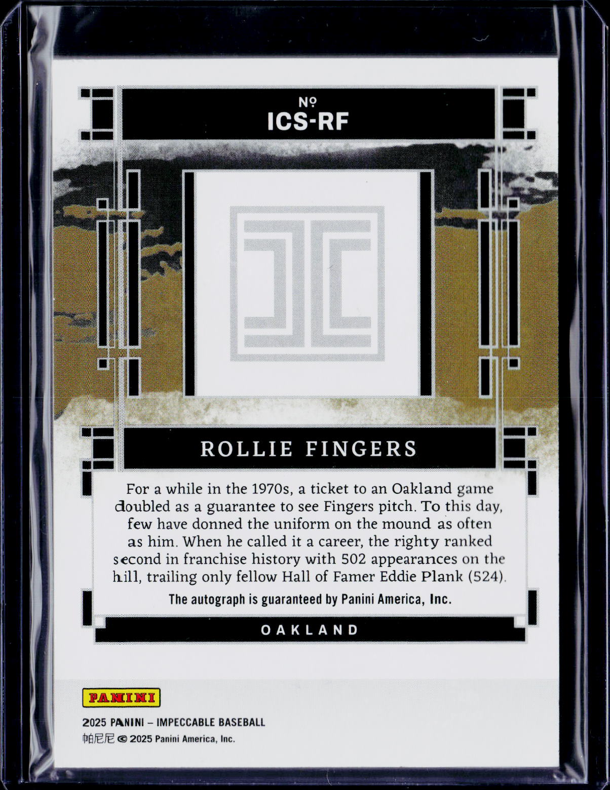 2025 Impeccable Baseball Rollie Fingers Cooperstown Signatures /92
