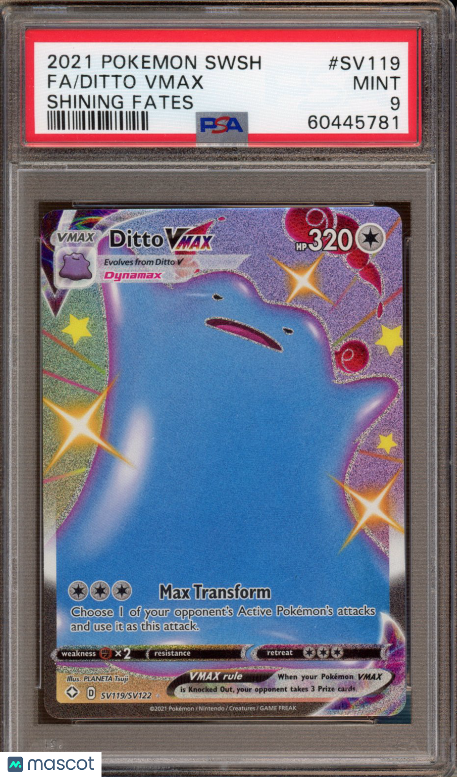 2021 Pokemon SWSH FA/Ditto VMAX Shining Fates PSA 9