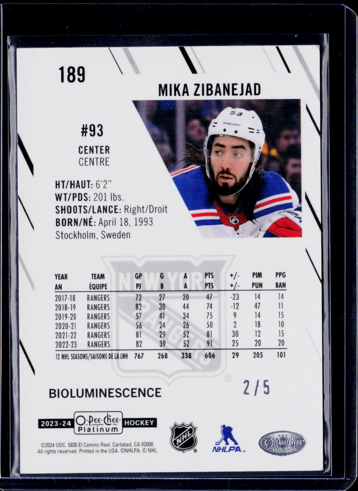2024 O-Pee-Chee Platnium Mika Zibanejad Bioluminescene /5