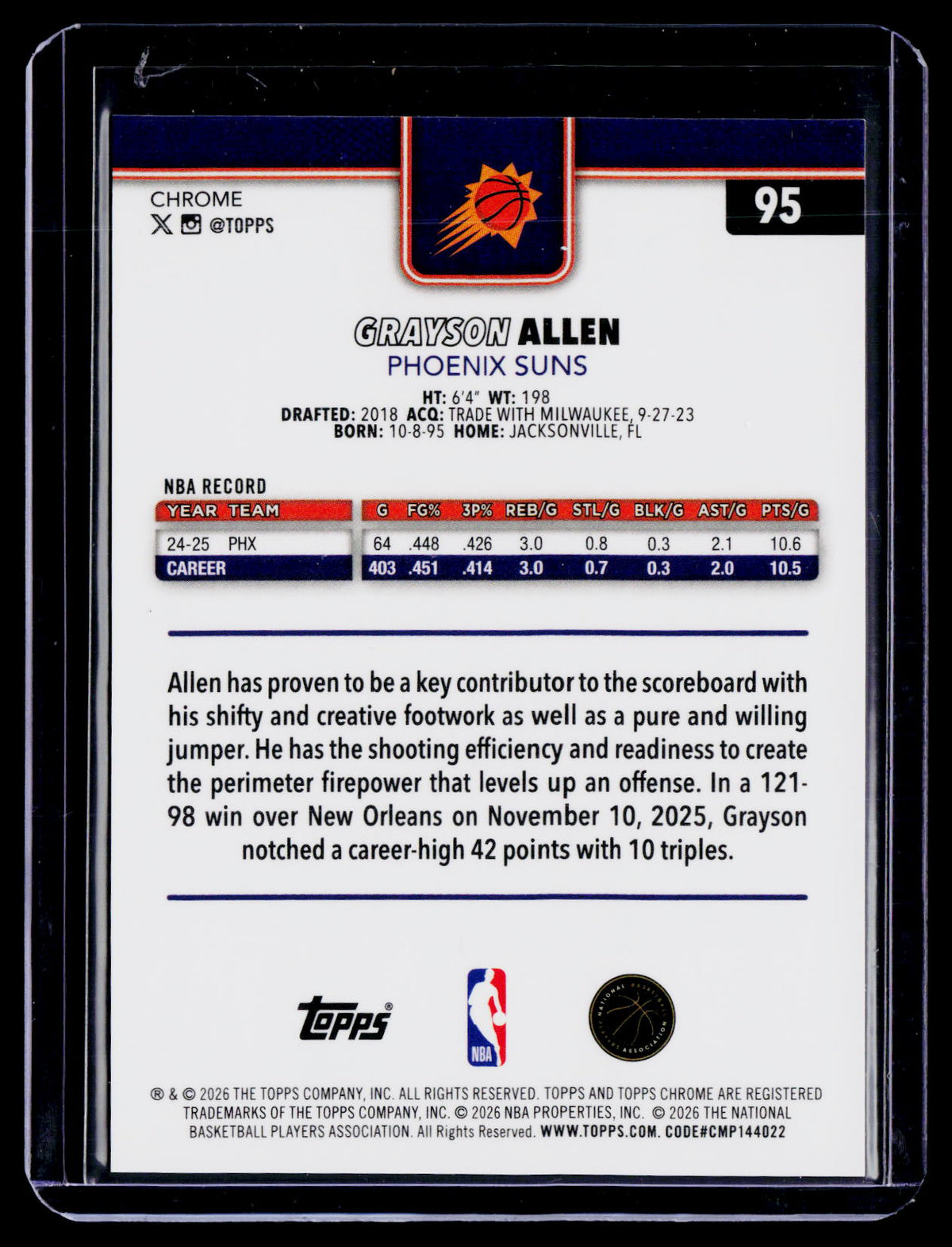 2025 Topps Chrome Update Grayson Allen True Gold 46/50