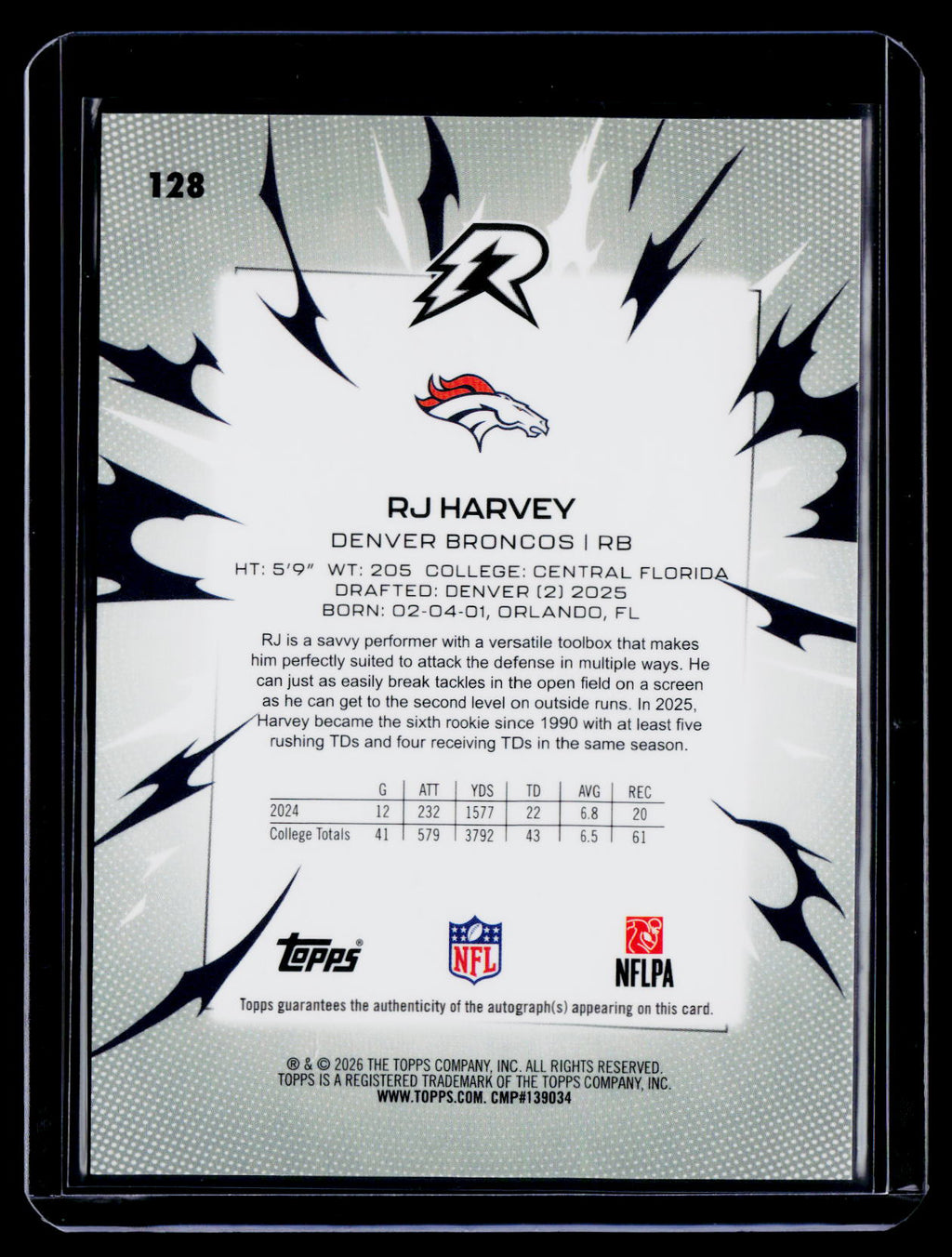 2025 Topps Resurgence RJ Harvey Rookie Auto RC